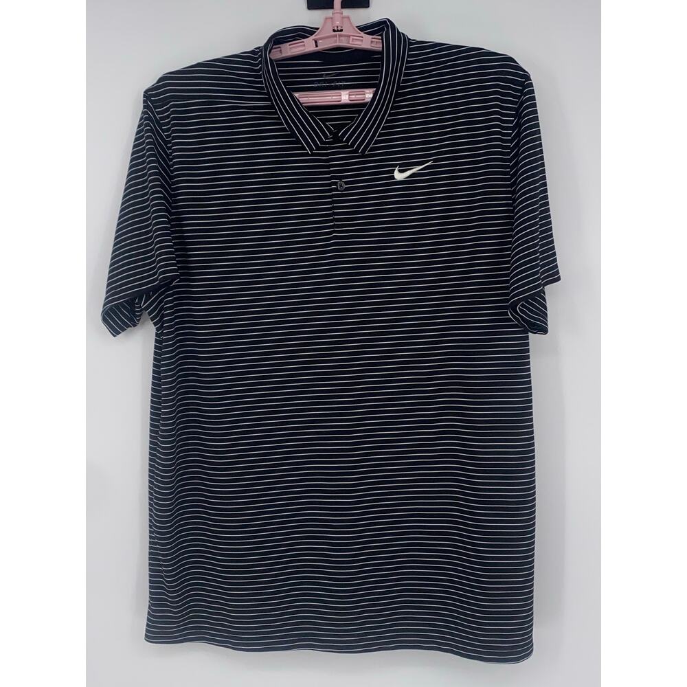 Nike Mens Black and White striped Golf Polo